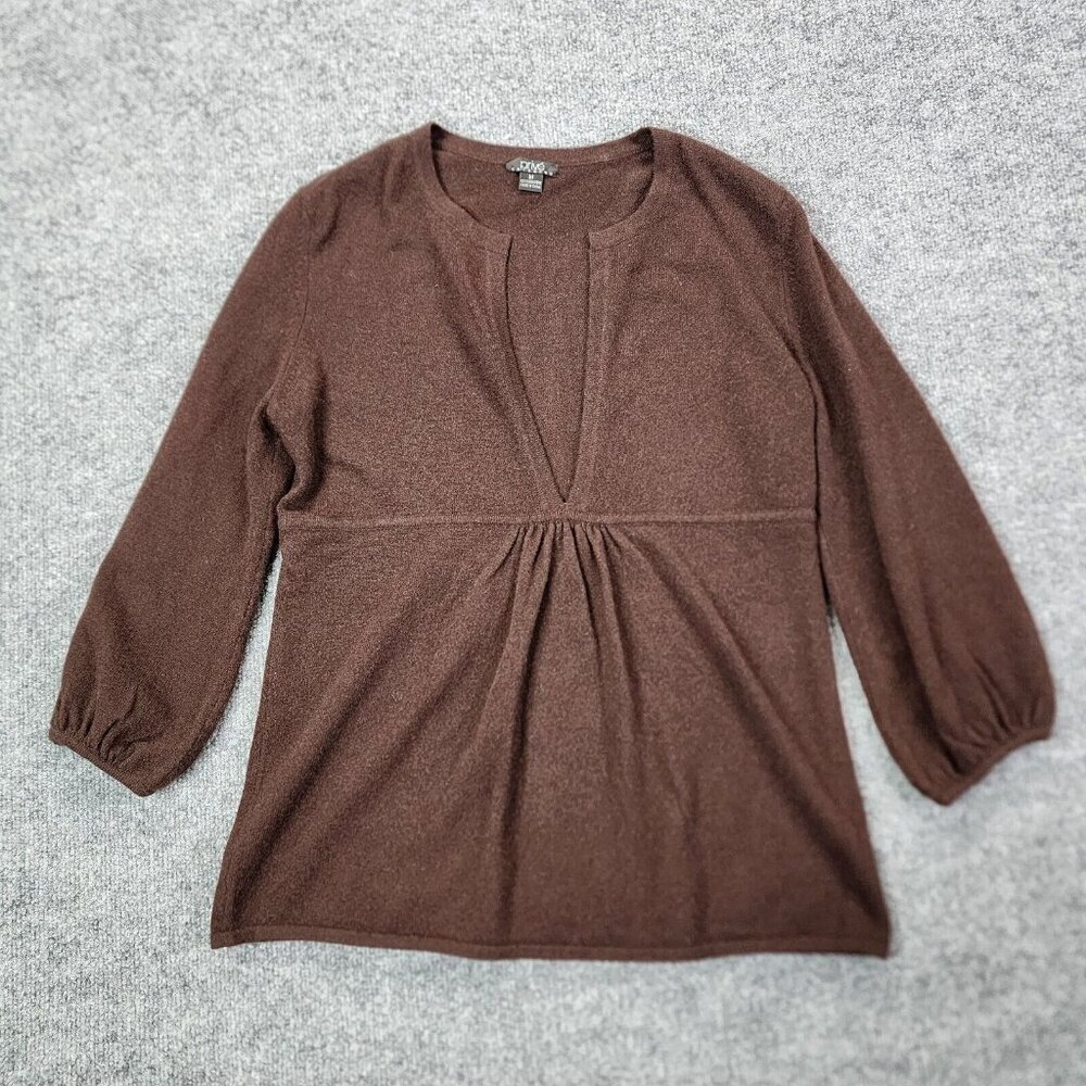 Prive 100% Cashmere Sweater Women Medium V Neck Pullover 3/4 Sleeve Jumper